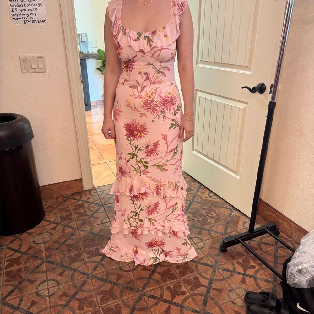 Reformation Floral Pink Ruffle Dress